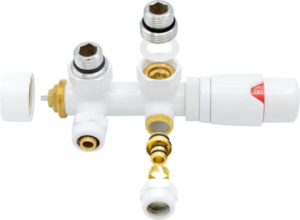 Belrad onderblok aansluitset haaks wit M30 x 16-2 met thermostaatknop