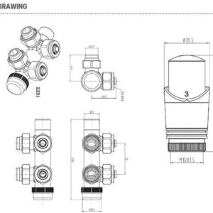 Belrad onderblok aansluitset haaks wit – technische tekening met afmetingen
