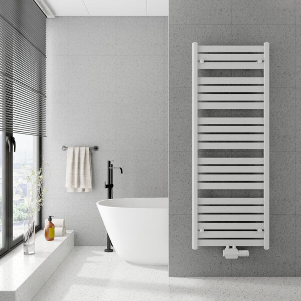 Radiatorconnect Designradiator Berlin – Wit – Middenaansluiting 1 Berlin Wit Designradiator 600 mm – Radiatorconnect met ovale buizen RAL 9016