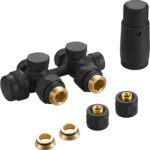 Onderblok Combo zwart RAL 9005 – Radiatorconnect, messing, recht en haaks aansluitbaar