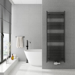 Radiatorconnect Roma zwarte handdoekradiator breedte 400 500 en 600mm middenaansluiting RAL 9005