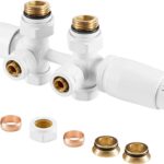 Onderblok Combo wit RAL 9016 – Radiatorconnect, messing, recht en haaks aansluitbaar