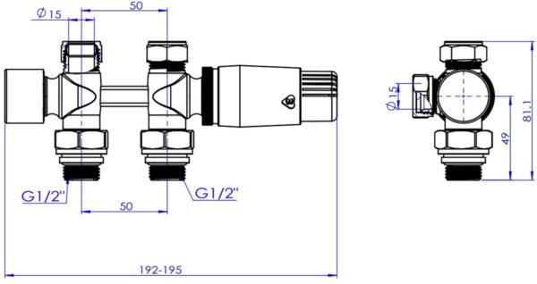 Onderblok Combo wit RAL 9016 – technische tekening met afmetingen