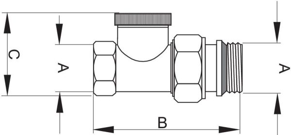 Voetventiel Recht ½” Binnendraad x ½” Buitendraad O-ring