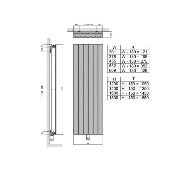 Middenaansluiting Madrid Designradiator 301 mm wit