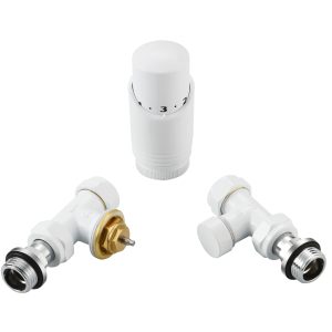 Close-up bedieningsknop thermostatische radiatorkraan wit