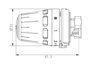 Technische tekening Danfoss Regus thermostaatknop M28 x 1.5